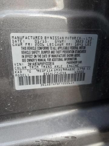 3N1AB7AP8FY222614 - 2015 NISSAN SENTRA S CHARCOAL photo 12