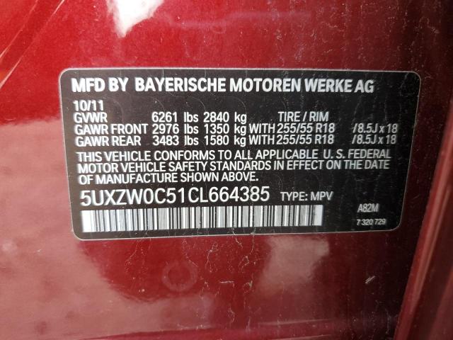 5UXZW0C51CL664385 - 2012 BMW X5 XDRIVE35D RED photo 13