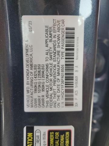 1HGCY1F36PA018506 - 2023 HONDA ACCORD EX GRAY photo 12