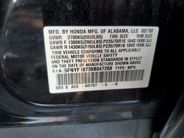 5FNYF18738B047268 - 2008 HONDA PILOT EXL BLACK photo 12