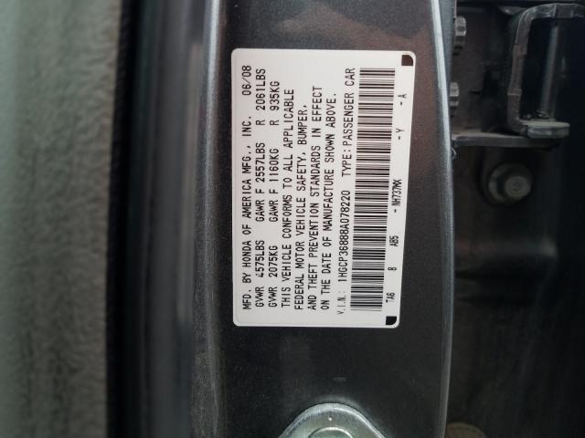 1HGCP36888A078220 - 2008 HONDA ACCORD EXL  photo 10