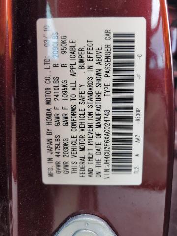 JH4CU2F6XAC024748 - 2010 ACURA TSX MAROON photo 12