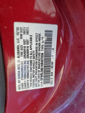 5FNRL38616B407036 - 2006 HONDA ODYSSEY EXL RED photo 13