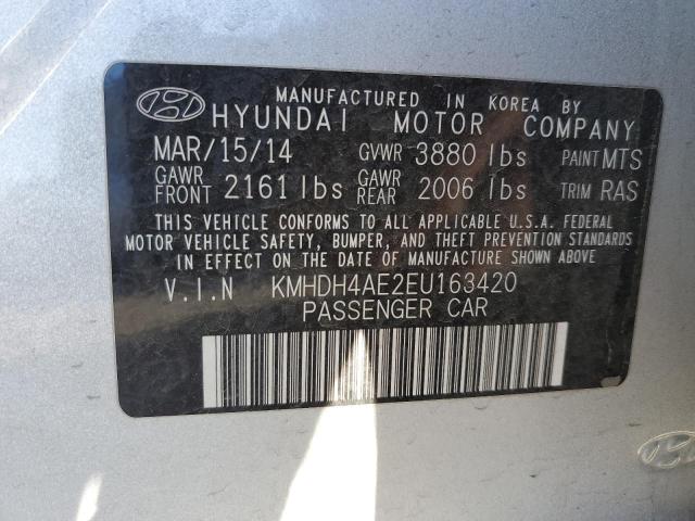 KMHDH4AE2EU163420 - 2014 HYUNDAI ELANTRA SE SILVER photo 12