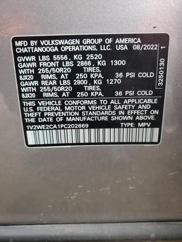 1V2WE2CA1PC202669 - 2023 VOLKSWAGEN ATLAS CROS SE SILVER photo 12