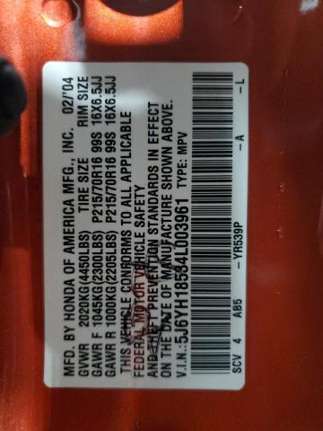 5J6YH18534L003961 - 2004 HONDA ELEMENT EX ORANGE photo 13