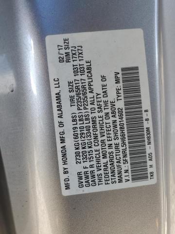 5FNRL5H66HB014602 - 2017 HONDA ODYSSEY EXL SILVER photo 13