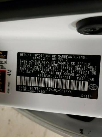 4T1BF3EK0BU647721 - 2011 TOYOTA CAMRY BASE WHITE photo 13