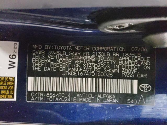 JTKDE167470160026 - 2007 TOYOTA SCION TC BLUE photo 12