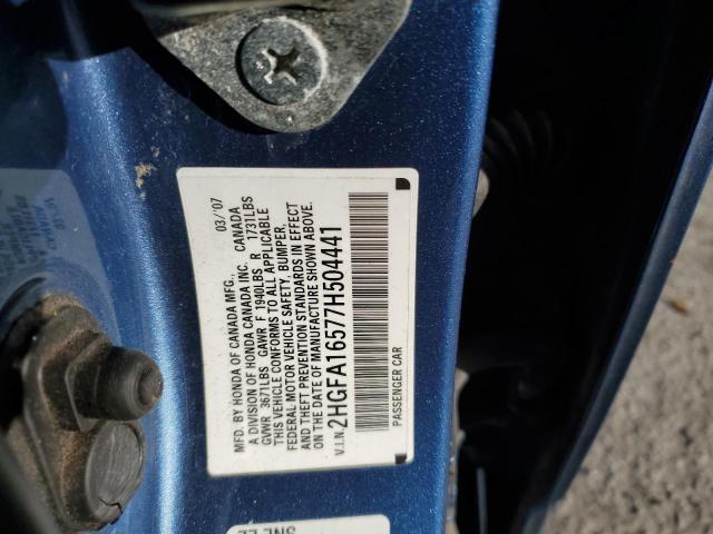 2HGFA16577H504441 - 2007 HONDA CIVIC LX BLUE photo 13