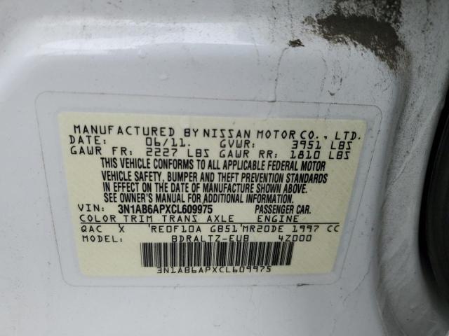 3N1AB6APXCL609975 - 2012 NISSAN SENTRA 2.0 WHITE photo 12