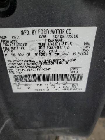 1FTFX1EF6CFA46247 - 2012 FORD F150 SUPER CAB GRAY photo 12