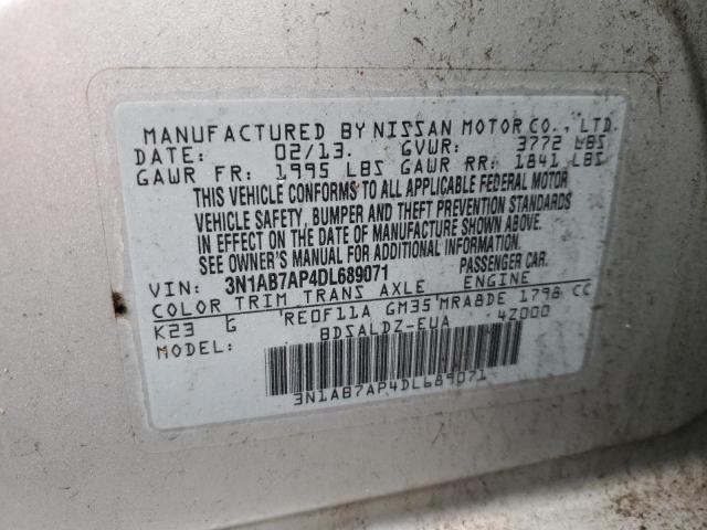 3N1AB7AP4DL689071 - 2013 NISSAN SENTRA S SILVER photo 12