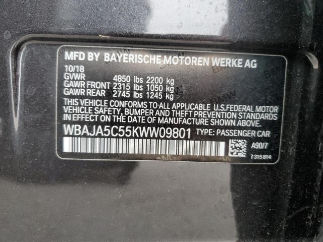 WBAJA5C55KWW09801 - 2019 BMW 530 I GRAY photo 12