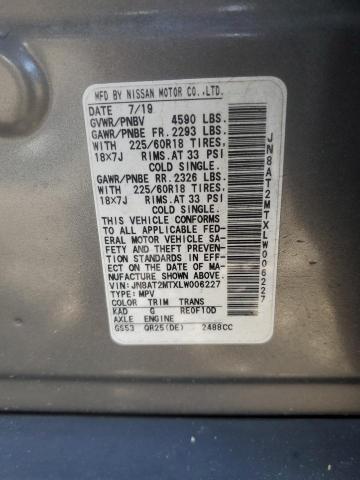 JN8AT2MTXLW006227 - 2020 NISSAN ROGUE S GRAY photo 12