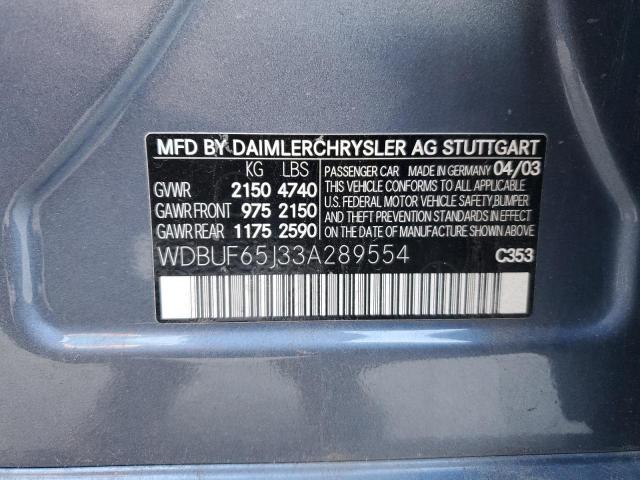 WDBUF65J33A289554 - 2003 MERCEDES-BENZ E 320 BLUE photo 12