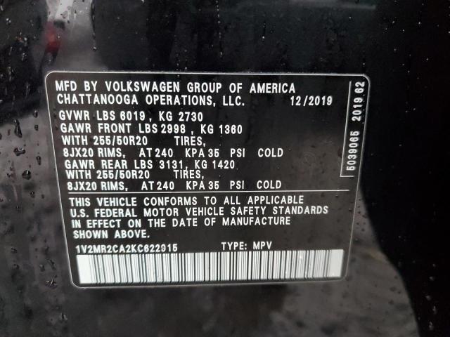 1V2MR2CA2KC622915 - 2019 VOLKSWAGEN ATLAS SEL BLACK photo 13