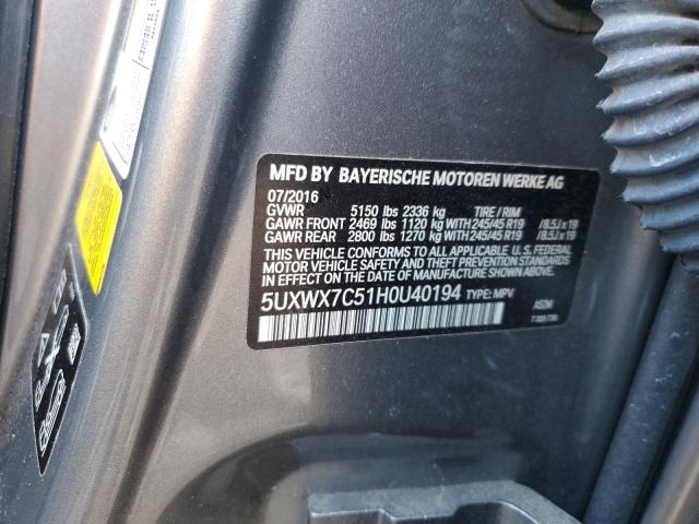 5UXWX7C51H0U40194 - 2017 BMW X3 XDRIVE35I SILVER photo 13