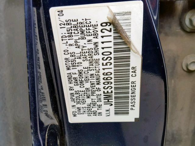 JHMES96615S011129 - 2005 HONDA CIVIC HYBRID  photo 10