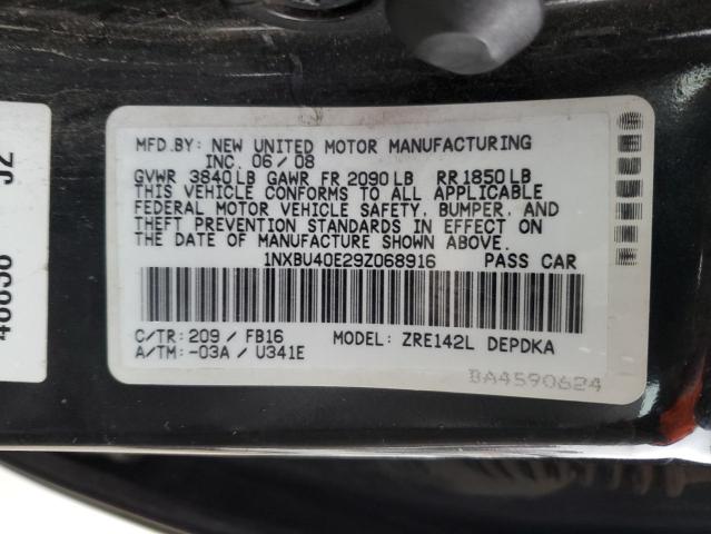 1NXBU40E29Z068916 - 2009 TOYOTA COROLLA BASE BLACK photo 12