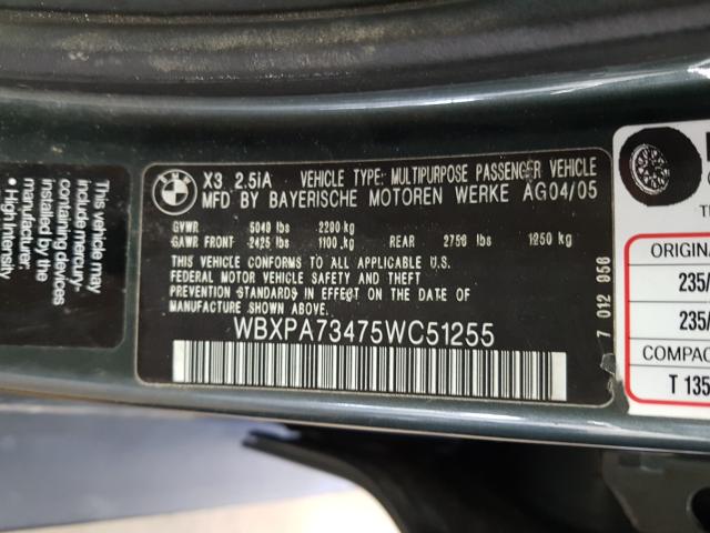 WBXPA73475WC51255 - 2005 BMW X3 2.5I  photo 10