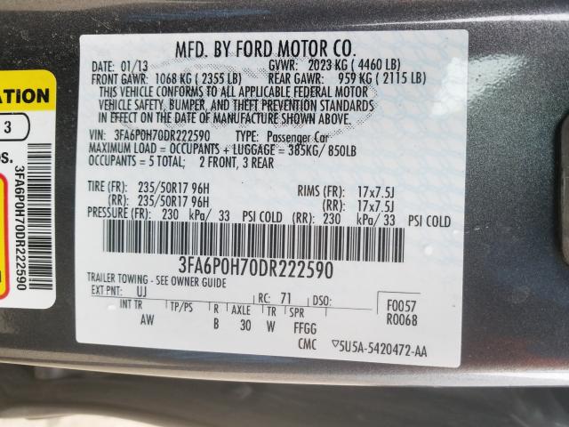 3FA6P0H70DR222590 - 2013 FORD FUSION SE  photo 10