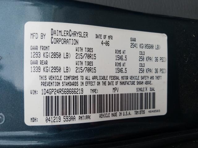 1D4GP24R56B666219 - 2006 DODGE GRAND CARAVAN SE  photo 10