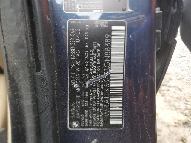 WBADN63433GN88389 - 2003 BMW 540 I AUTOMATIC Niebieski zdjęcie 12