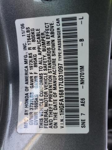 1HGFA16817L031097 - 2007 HONDA CIVIC EX GRAY photo 12