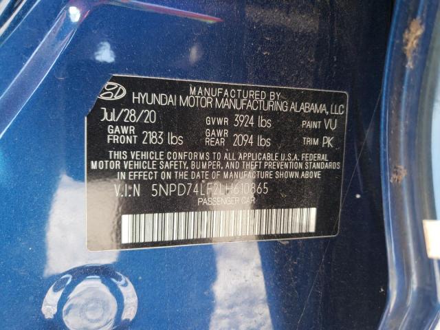 5NPD74LF2LH610865 - 2020 HYUNDAI ELANTRA SE BLUE photo 12