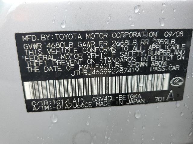 JTHBJ46G992287419 - 2009 LEXUS ES 350 SILVER photo 13