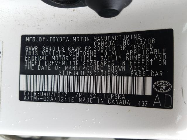 2T1BU40E29C104623 - 2009 TOYOTA COROLLA BASE  照片 10