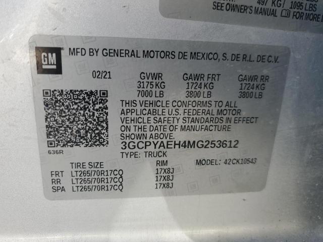 3GCPYAEH4MG253612 - 2021 CHEVROLET SILVERADO K1500 SILVER photo 13