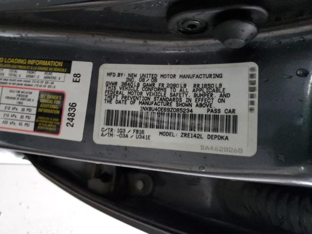 1NXBU40E69Z085234 - 2009 TOYOTA COROLLA BASE CHARCOAL photo 12