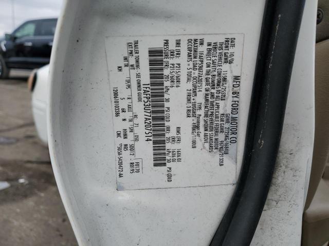 1FAFP53U77A207514 - 2007 FORD TAURUS SE WHITE photo 12