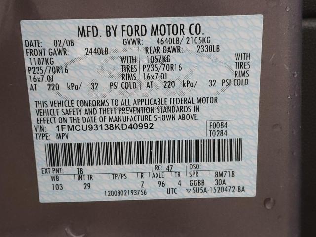 1FMCU93138KD40992 - 2008 FORD ESCAPE XLT GRAY photo 13