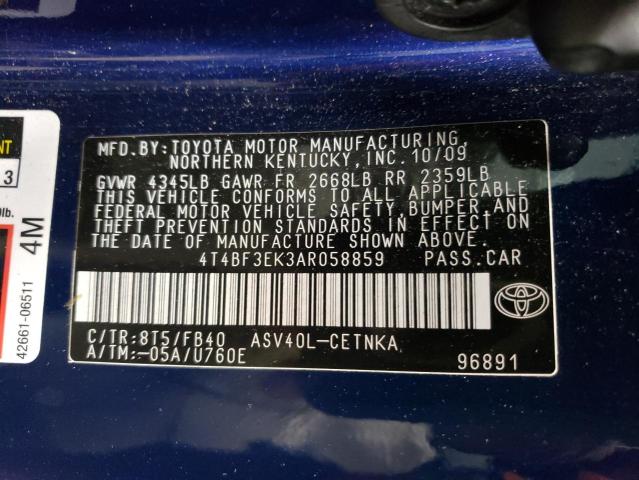 4T4BF3EK3AR058859 - 2010 TOYOTA CAMRY BASE BLUE photo 13