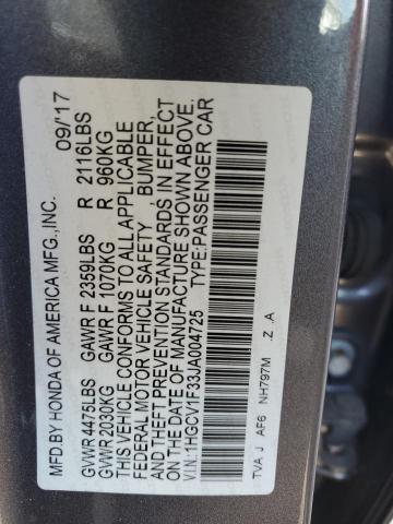 1HGCV1F33JA004725 - 2018 HONDA ACCORD SPORT GRAY photo 12