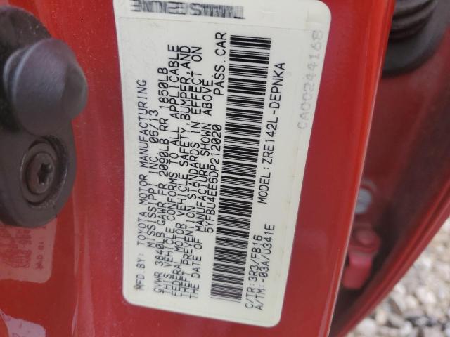 5YFBU4EE6DP212020 - 2013 TOYOTA COROLLA BASE RED photo 13