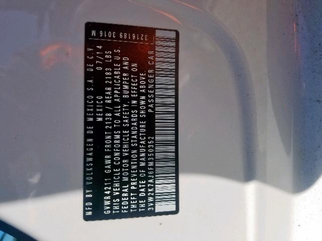 3VW2K7AJ6FM350352 - 2015 VOLKSWAGEN JETTA BASE  照片 10