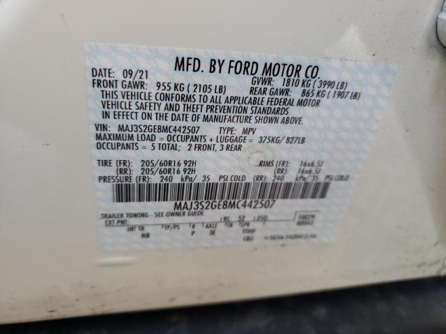 MAJ3S2GE8MC442507 - 2021 FORD ECOSPORT SE WHITE photo 14