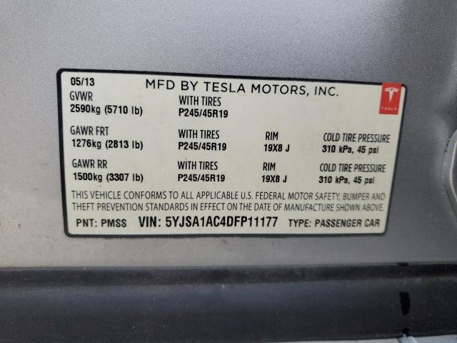 5YJSA1AC4DFP11177 - 2013 TESLA MODEL S SILVER photo 12