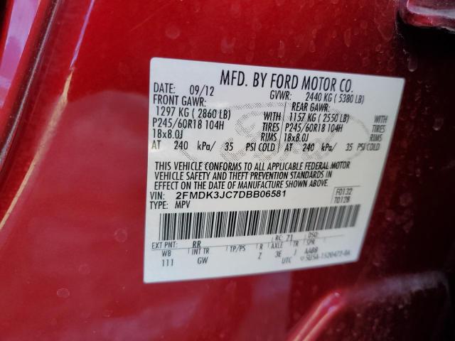 2FMDK3JC7DBB06581 - 2013 FORD EDGE SEL BURGUNDY photo 13