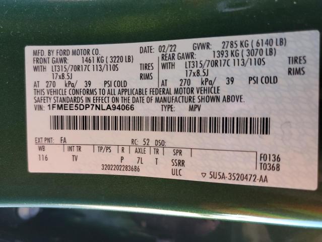 1FMEE5DP7NLA94066 - 2022 FORD BRONCO BASE GREEN photo 14