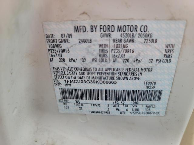 1FMCU03G39KD06665 - 2009 FORD ESCAPE XLT WHITE photo 13