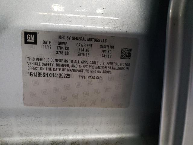 1G1JB5SHXH4139225 - 2017 CHEVROLET SONIC LS ნაცრისფერი ფოტო 12