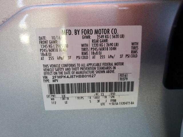 2FMPK4J87HBB01627 - 2017 FORD EDGE SEL SILVER photo 14