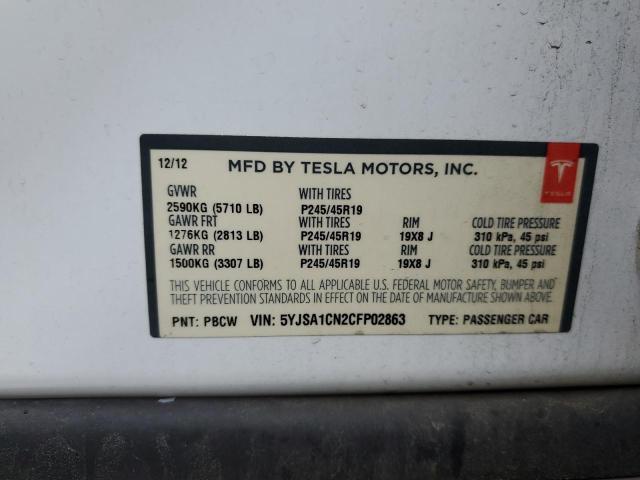 5YJSA1CN2CFP02863 - 2012 TESLA MODEL S თეთრი ფოტო 13
