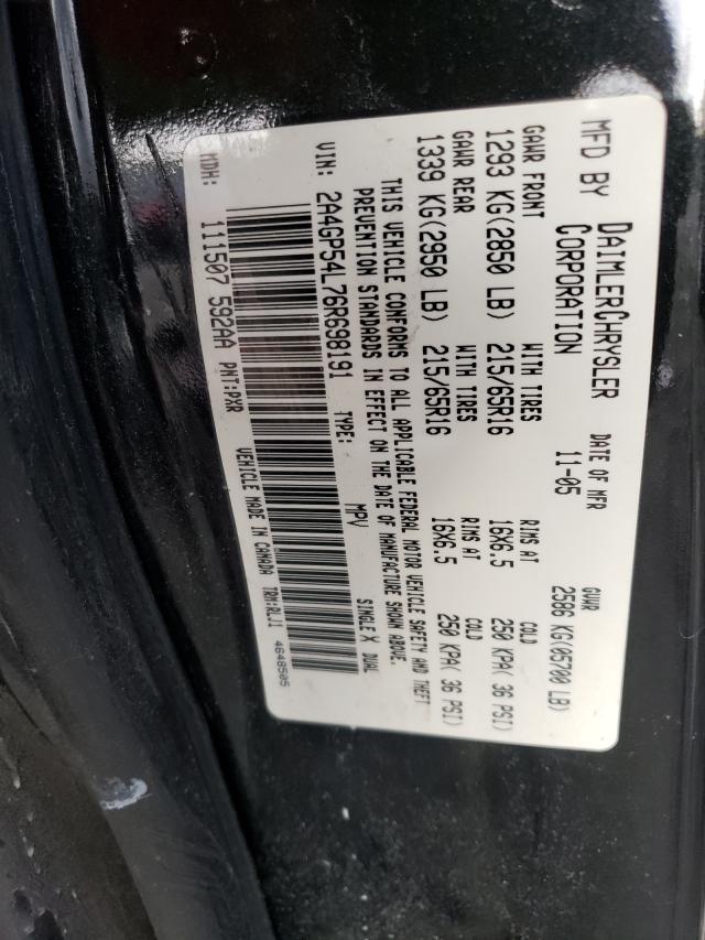 2A4GP54L76R698191 - 2006 CHRYSLER TOWN & COU TOURING 黑色 照片 10