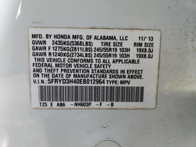 5FRYD3H40EB012964 - 2014 ACURA MDX TECHNOLOGY WHITE photo 13